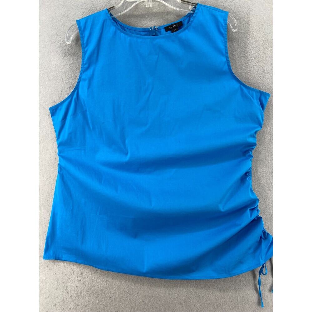 Halogen Shirt Womens Sz XXL 2XL Blue Sleevelessโ Ruched Side Pleated Tie Cool